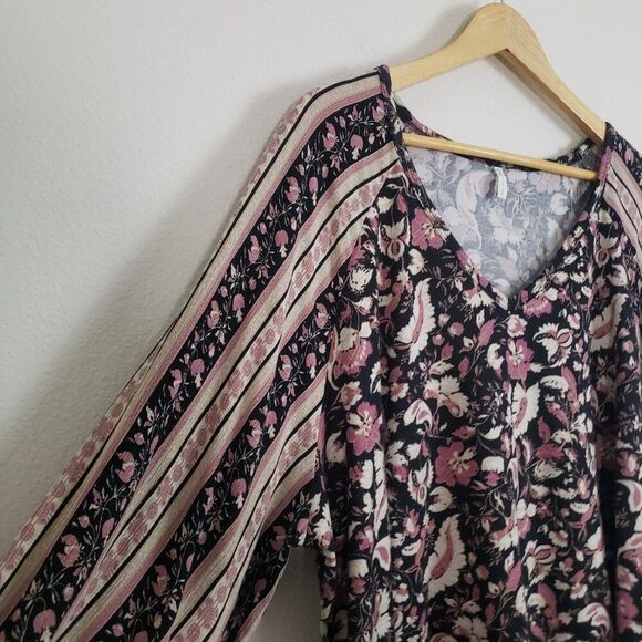 Cato Women's Top Paisley Floral 2X Pink Black Boho Flowy Knit Smocked Romantic - Picture 4 of 10